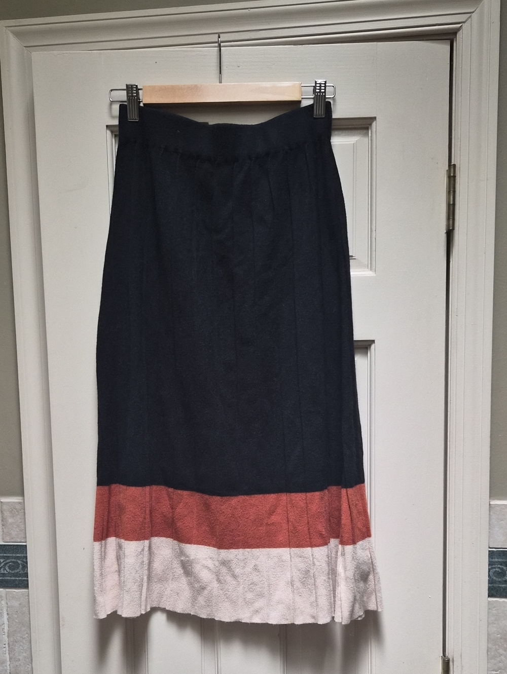 Black Colorblock Midi Skirt with Rust and Cream Hem